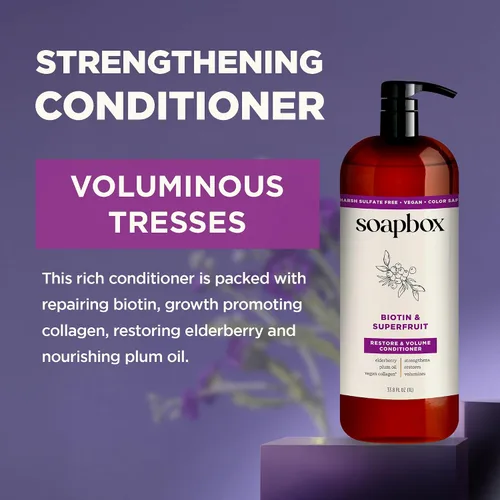 Miniatura 5 de Soapbox Acondicionador de biotina y súper fruta, deja el cabello voluminizado y fuerte – Ingredientes limpios libres de productos químicos