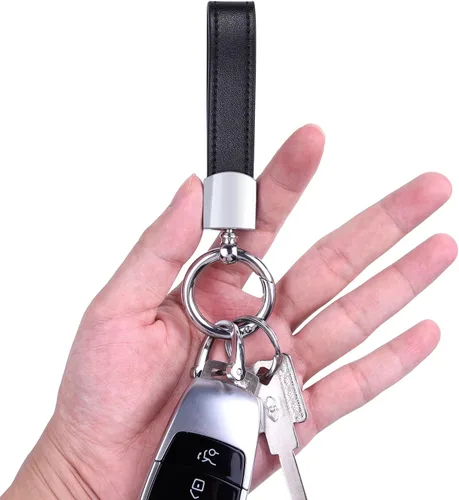 Miniatura 4 de Wisdompro Llavero de cuero genuino para automóvil, llavero universal para hombre, giratorio de 360 grados, con anillo en D antipérdida, 3 llaveros