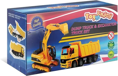 Miniatura 9 de Toy To Enjoy Juguetes de construcción – Excavadora y camión volquete de juguete para niños (juego de 2) – Garra movible y elevación trasera – Camión