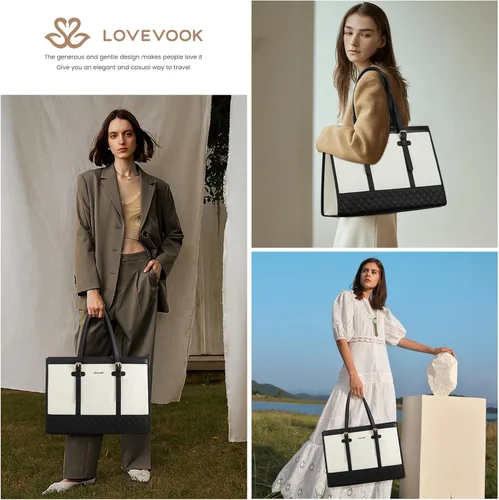Miniatura 2 de LOVEVOOK Bolsa para Laptop para Mujeres de 15.6 pulgadas Bolsa Tote de Lona para Laptop, Bolsa de Trabajo de Gran Capacidad con Cartera Clutch
