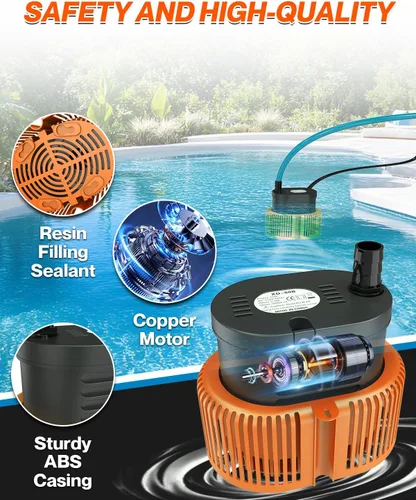Miniatura 4 de AgiiMan Bomba de Cubierta de Piscina Sobre el Suelo - Bomba Sumergible para Sumidero de Natación Enterrada, Eliminación de Agua con Manguera