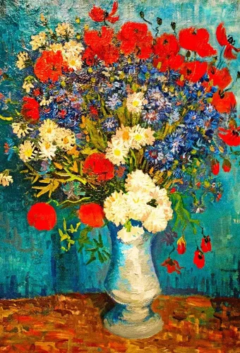 Mini rompecabezas de madera para adultos – Florero con flores de verano por Vincent Van Gogh, 50 piezas de madera únicas por Nautilus Puzzles