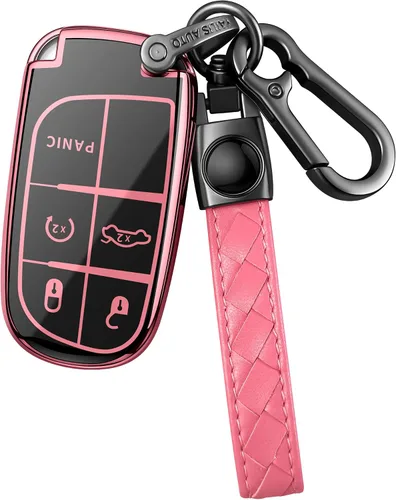 Miniatura 10 de Funda para llavero Jeep con llavero de cuero TPU suave, protección completa, para Jeep Grand Cherokee Renegade Chrysler 200 300 Dodge RAM Durango