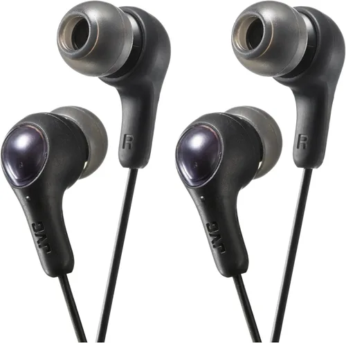 JVC Gumy - Auriculares intraurales para oído, sonido potente, ajuste cómodo y seguro, piezas de silicona para los oídos, color negro, pequeño,