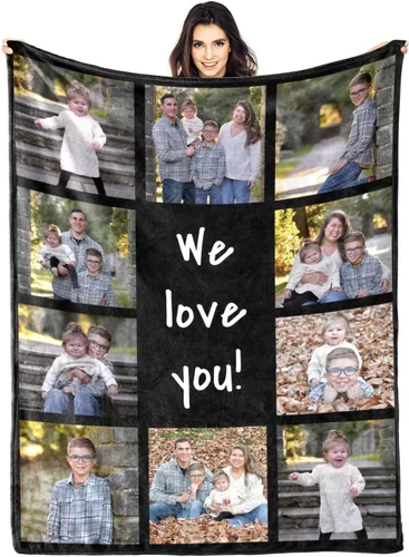 Miniatura 20 de Manta personalizada con fotos, manta personalizada con fotos para parejas, papá, mamá, niños, perros, amigos, cumpleaños, boda, Navidad, Año Nuevo