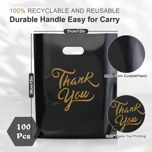 Miniatura 2 de Gute paquete de 100 bolsas para mercancía con texto "Thank You" - extra gruesas 2,36 mil al por mayor al por menor para venta al por menor