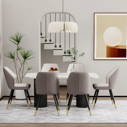 Miniatura 8 de Andeworld Juego de 2 sillas de comedor tapizadas, sillas decorativas modernas de mediados de siglo, silla auxiliar de gamuza sintética sin brazos
