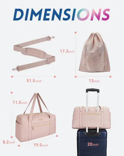 Miniatura 6 de BAGSMART - Bolsa de lona de viaje para mujer, bolsa de mano grande con compartimento para laptop, bolsa de zapatos, Rosado, Bolsa de viaje