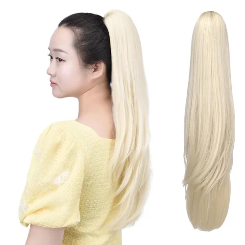 Miniatura 14 de Extensión de cola de caballo negra con clip de garra, ondulada, 10 pulgadas, 3.5 onzas, sintético, como verdaderos, postizos, para mujer, Yaki