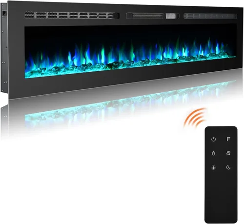 Cozy Daisy - Calentador eléctrico de chimenea, montado en la pared y empotrado en la pared, pantalla táctil, llama realista de 12 colores, opciones