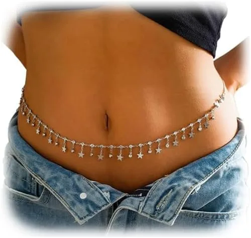 Sexy estrellas colgante de diamantes de imitación cadena de cintura cinturón verano estrella borla cadena cuerpo cadena festival rave vientre collar
