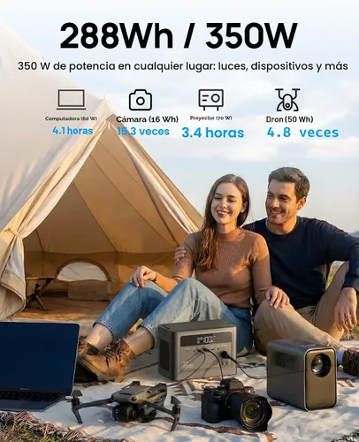 Miniatura 2 de Estación de energía portátil 2026 de 700 W, batería de reserva LiFePO4 de 288 Wh, banco de energía con salida de CA 350 W/110 V, generador solar