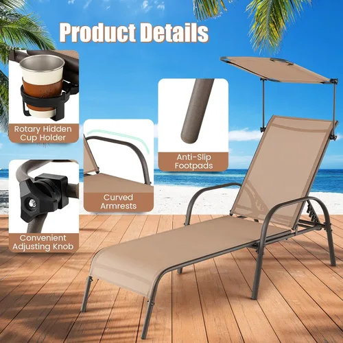 Miniatura 9 de COSTWAY Toldo reclinable ajustable de 5 niveles para patio, para patio, resistente
