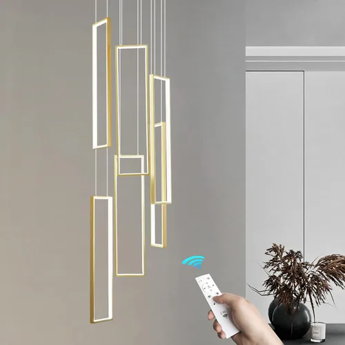 Miniatura 16 de Lámpara Colgante Moderna de Altura Ajustable Luminaria Negra 252W LED Luces Colgantes 12 Anillos Candelabro Rectangular Escalera Candelabro Grande