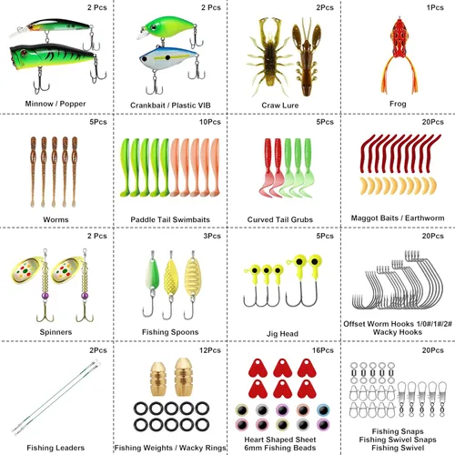 Miniatura 5 de TRUSCEND Complete Fishing Lures - Tackle Box with Tackle Included - Crankbaits, Minnows, Frogs, Vibes, Poppers, Spinners, Spoons, Soft Baits, Hooks