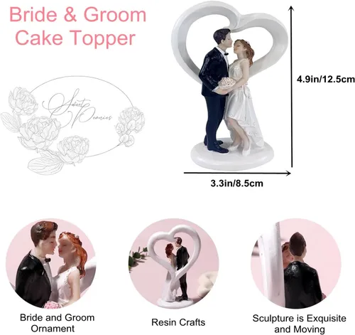 Miniatura 2 de Decoración de pastel de boda, figura de novia y novio, elegante decoración de pastel de resina para bodas, compromisos, aniversarios