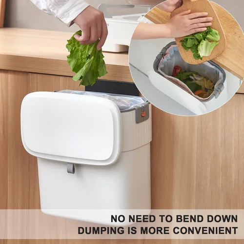 Miniatura 3 de ELPHECO Basurero Colgante con Tapa de 2.5 Galones, Contenedor de Compost de Cocina para Debajo del Fregadero, Bote de Basura de Plástico Montado