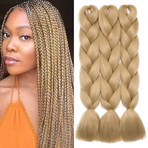 Miniatura 93 de Benehair Extensiones de cabello trenzado ombré de 24 pulgadas, 1 paquete de extensiones de cabello trenzado jumbo de alta temperatura, cabello