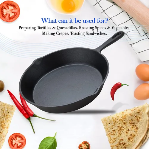 Miniatura 7 de Alpine Cuisine Sartén de hierro fundido pre-sazonado de 10 pulgadas, sartén de hierro fundido negro, sartenes de cocina duraderas y resistentes