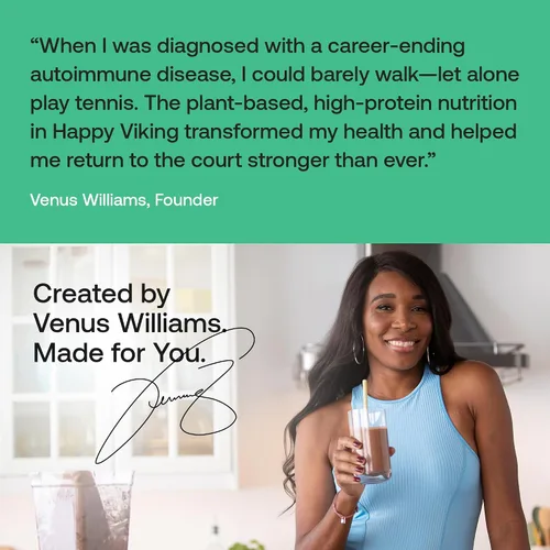 Miniatura 5 de Happy Viking Proteína en Polvo de Chocolate + Súper Alimentos, Creado por Venus Williams, 30G de Proteína, Bajo en Carbohidratos, Cetogénico