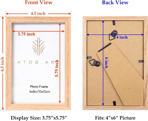 Miniatura 2 de ATOBART Juego de 6 marcos para fotos de 4x6 pulgadas, hechos de madera maciza de ROBLE con frente de vidrio real, marco de fotos de madera natural