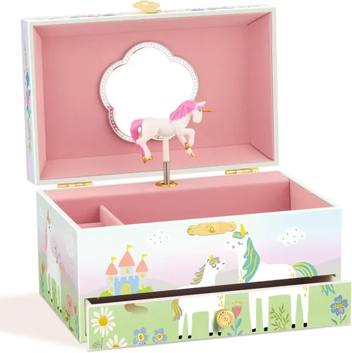 Miniatura 38 de RR ROUND RICH DESIGN - Joyero musical para niñas con cajón y juego de joyas con tema de bailarina, melodía de “El lago de los cisnes”, color rosado