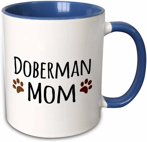Miniatura 10 de 3dRose Doberman Pinscher Mom-Doggie by Breed-Brown Muddy Paw Prints - Taza de 11 onzas, color negro