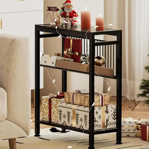 Miniatura 9 de Mesa auxiliar para espacios pequeños, mesa lateral estrecha de 3 niveles con soporte para revistas, mesita de noche, mesa de aperitivos delgada