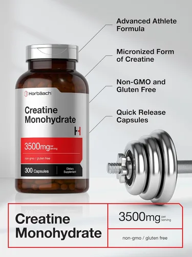 Miniatura 3 de Horbäach Cápsulas de monohidrato de creatina 3500 mg 300 unidades Suplemento sin OMG y sin gluten