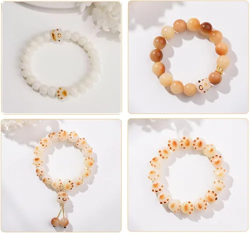 Miniatura 6 de Cuentas de rosario de jade blanco natural de raíz de Bodhi para mujer con una pulsera de un solo anillo