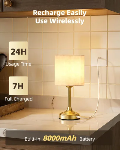 Miniatura 3 de Lámpara operada por pilas, 8000mAh, regulable, luz ambiental, 2700K, control táctil, portátil, pequeña, LED, inalámbrica, recargable, sin cables