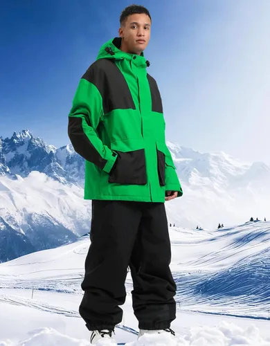 Miniatura 8 de GSOU SNOW Chaqueta de esquí para hombre, abrigo de nieve para snowboard, cálido, invierno, impermeable, con capucha