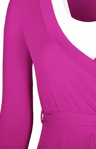 Miniatura 4 de Bon Rosy maxi vestido ceñido de mangas 34 y escote en V liso para mujer