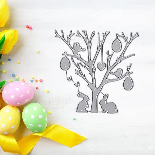 Miniatura 5 de Estivaux Huevos de Pascua troquelados de árbol para hacer tarjetas, conejito de Pascua, conejos de corte, juegos de troqueles de árbol, pájaros
