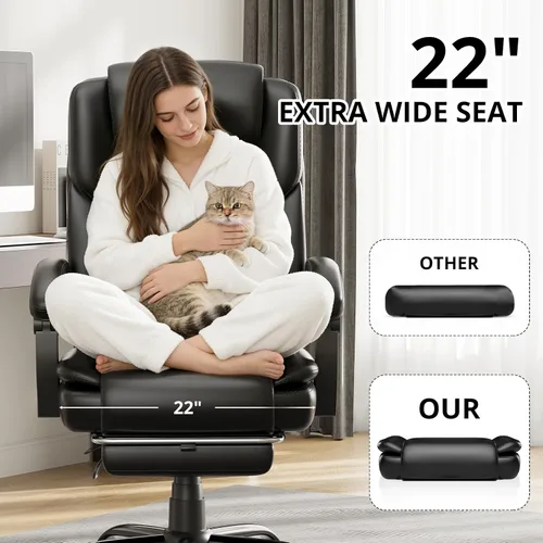 Miniatura 7 de Silla de oficina ejecutiva grande y alta de 350 libras con reposapiés, silla de escritorio reclinable de cuero con respaldo alto, asiento ancho