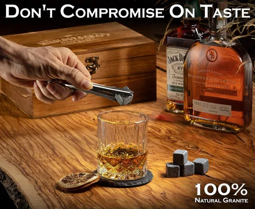 Miniatura 5 de Mixology & Craft Juego de vasos de whisky para hombre, 13 piezas con paquete de 2 vasos de corte de diamante con 8 piedras de granito, 2 posavasos