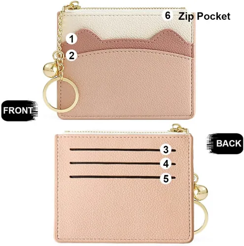 Miniatura 29 de Tarjetero delgado con bloqueo RFID, billetera de bolsillo pequeño, con cremallera Keychian para monedero, monedero y tarjetero para mujeres y hombres