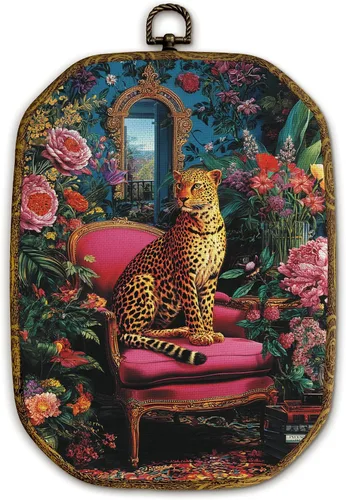 Yjeslw Modern Maximalist - Decoración artística de pared octágono de leopardo floral, impresiones en lienzo con marco de guepardo ecléctico,