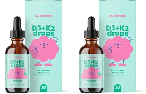 Miniatura 10 de JoySpring Vitamina D3 Kids Drops con K2 – Suplemento líquido para absorción de calcio y salud articular – 360 porciones (2 fl oz) – Vitamina D