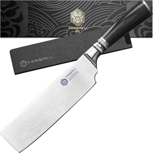 KESSAKU Cuchillo Nakiri para verduras de 7 pulgadas, serie Ronin, acero inoxidable forjado de alto carbono 7Cr17MoV, mango de madera de Pakka con
