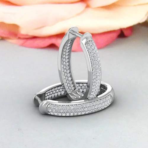 Miniatura 5 de Aretes tipo argolla con diamantes de 1 quilate en oro de 10 quilates o platino 950