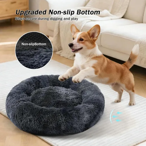 Miniatura 3 de NOYAL Cama Calmante en Forma de Rosquilla para Perros Pequeños a Medianos y Gatos - Cama de Mascotas de Felpa Sintética Anti-Ansiedad con Funda