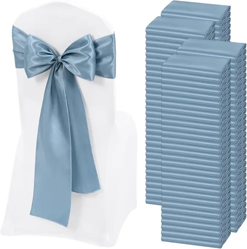 Miniatura 31 de 60 bandas para sillas de satén negro, diseño de lazos con lazos, para decoración de sillas para Acción de Gracias, boda, Navidad, banquetes