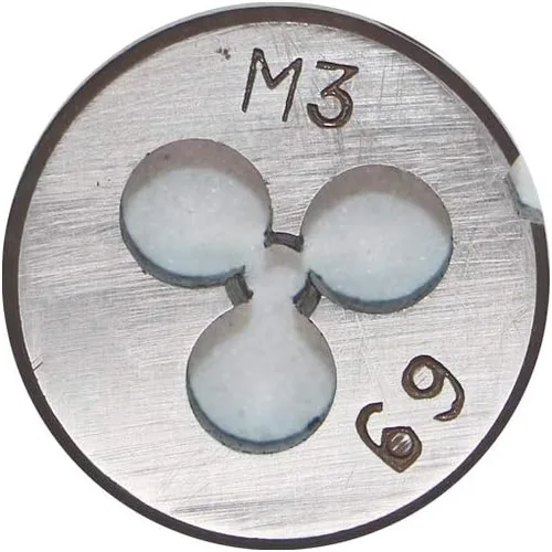 Miniatura 2 de HSS 0.118 in X 0.5 Mano derecha métrica redonda muere, rosca de máquina muere paso M3 X 0.020 in para el mecanizado de moldes, acero de aleación