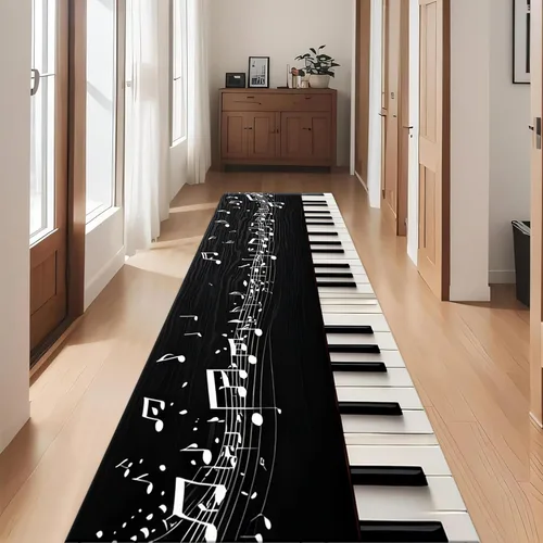 Miniatura 3 de Alfombra de pasillo de piano, 2 x 7 pies, retro, teclado de piano blanco y negro, tapete antideslizante para interiores, para amantes de la música