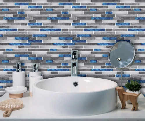 Miniatura 2 de Art3d - Vinilo adhesivo para pared, diseño de azulejos y ladrillos, antisalpicaduras, para la cocina, diseño de mármol azul, despegar y pegar