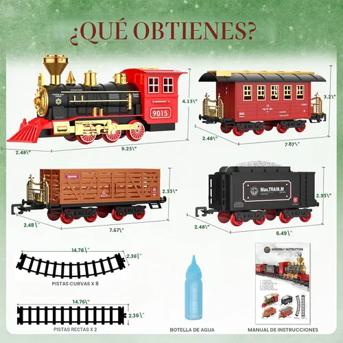 Miniatura 5 de Hot Bee Juego de tren – Juguetes de tren para niños con humo, luces y sonido, pistas, tren de juguete con locomotora de vapor, coches de carga