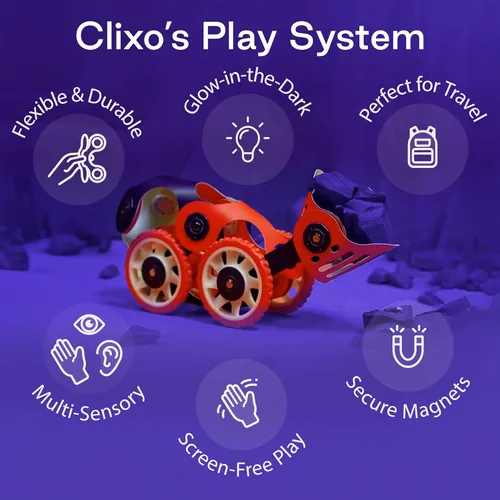 Miniatura 6 de Clixo - Paquete de Mars Rover: juguete magnético de construcción con ruedas que brillan en la oscuridad - 30 piezas magnéticas flexibles