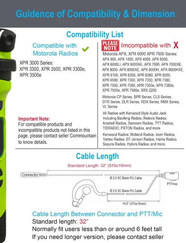 Miniatura 7 de commountain XPR 3500e XPR 3300e Auricular con Micrófono Compatible para Radios Motorola XPR3300e XPR3500e XPR3300 XPR3500, Auricular en Forma de G