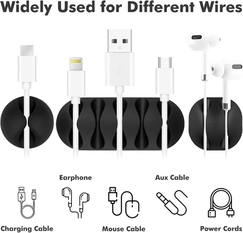 Miniatura 3 de Flezoo Clips para Cables Sujetador de Cordones - 18 PCS Organizador Adhesivo Negro de Cables de Teléfono Soporte para Cargador Clips de Gestión